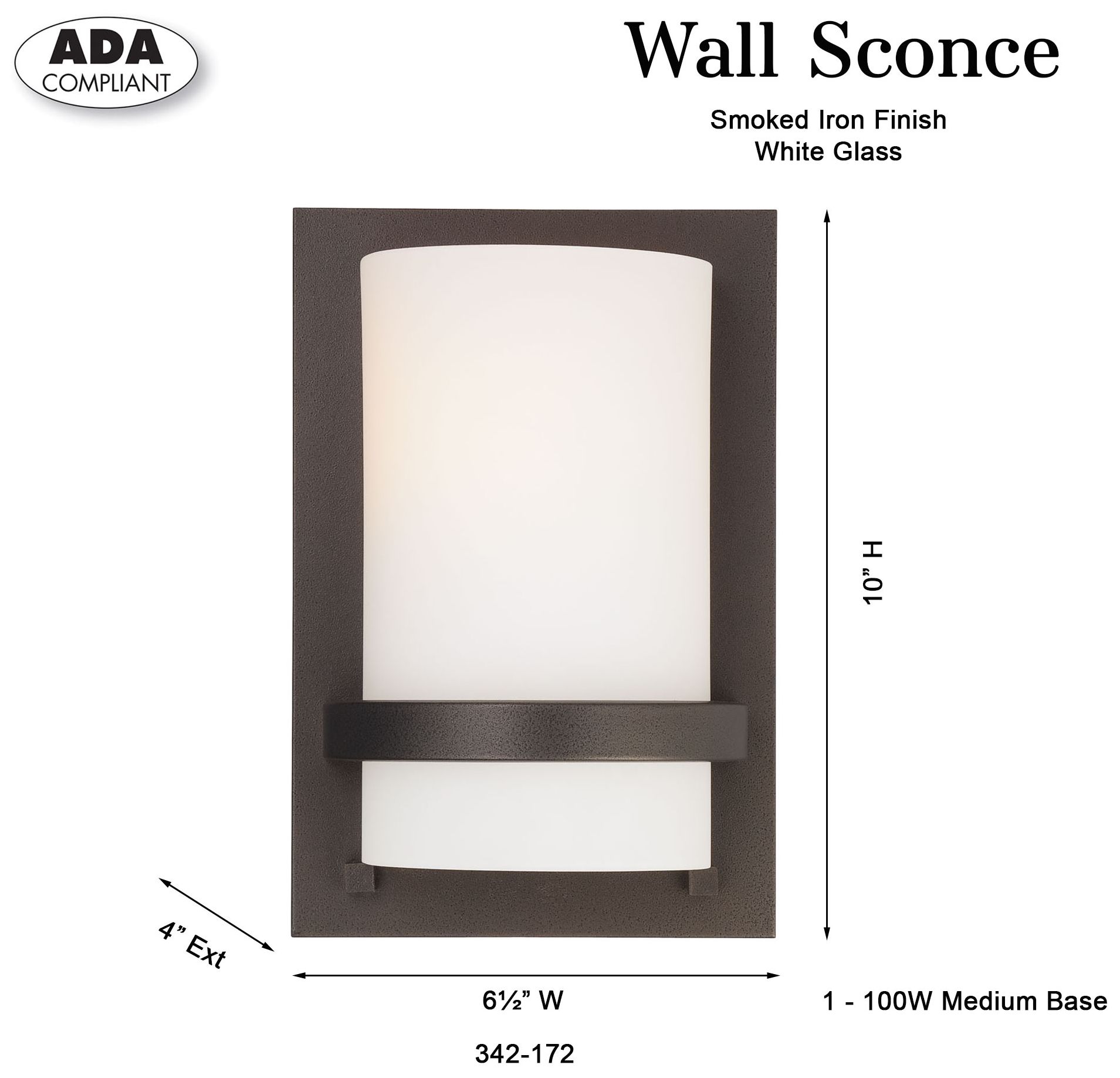 Image 6 Minka-Lavery 1-Light Smoked Iron Wall Sconce with Etched White Glass Shade more views