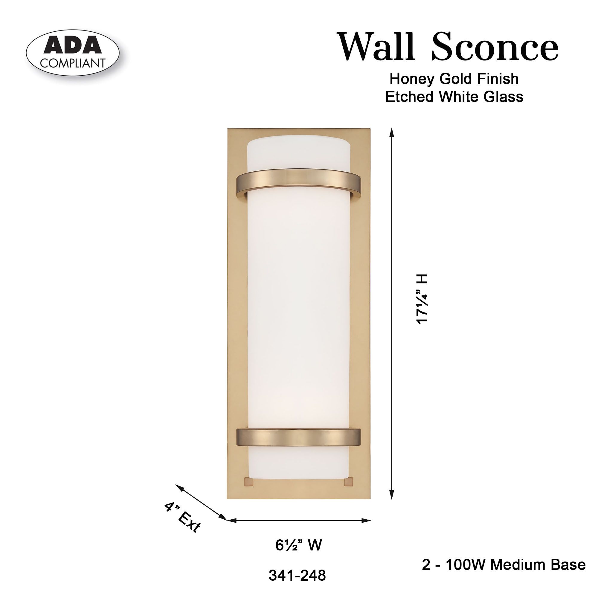 Image 3 Minka-Lavery 2-Light Honey Gold Wall Sconce with Etched White Glass Shade more views