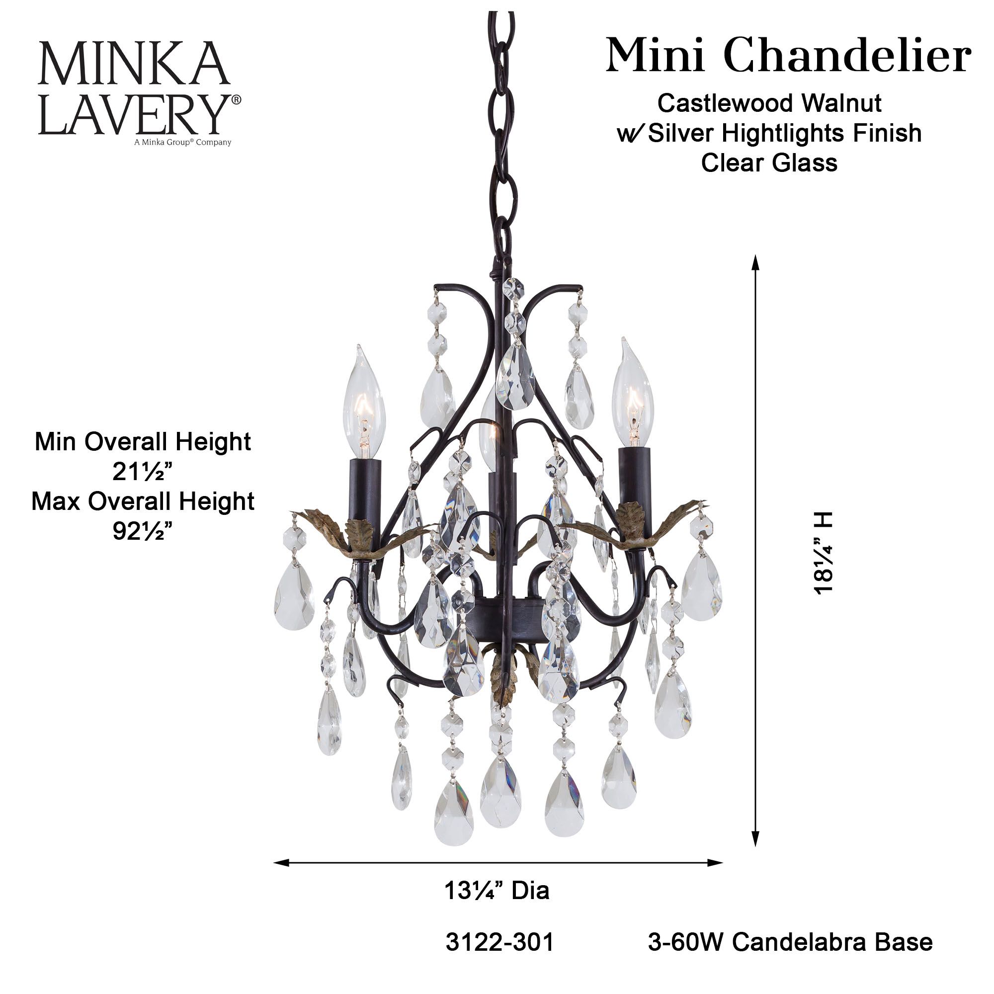 Image 4 Minka-Lavery 3-Light Castlewood Walnut and Silver Mini-Chandelier more views