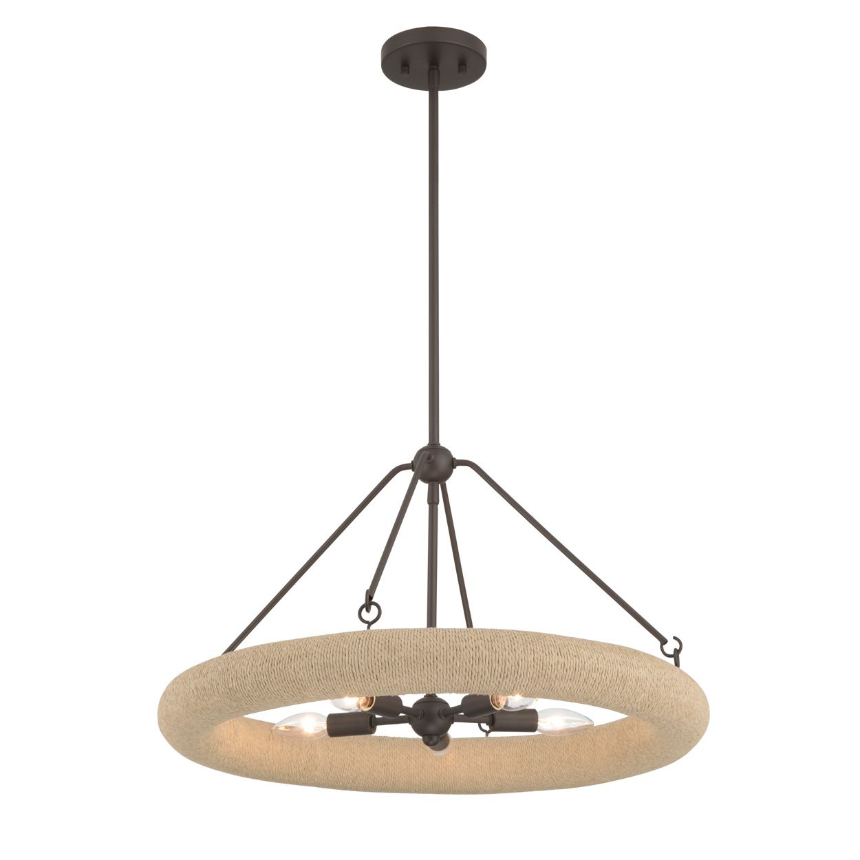 Minka Lavery Aeris 5-Light 24-in Dark Bronze and Natural Rope Pendant