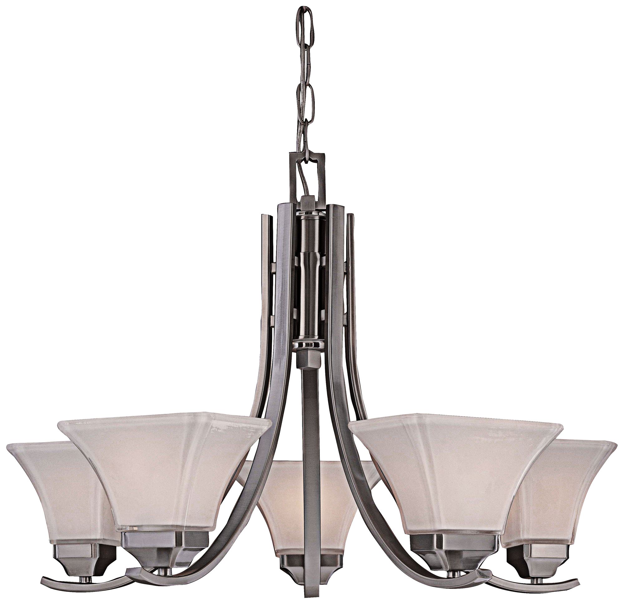 Image 2 Minka Lavery Agilis 5-Light 27-in Brush Nickel Chandelier with Glass Shade