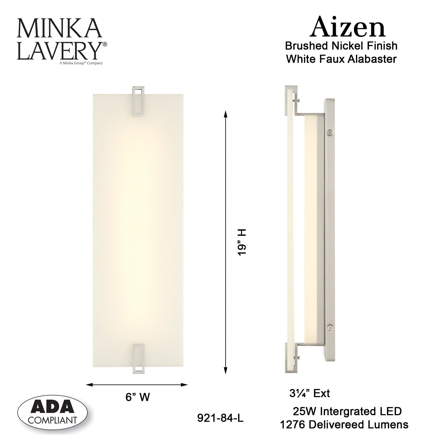 Minka Lavery Aizen 19" LED Brushed Nickel Wall Sconce Light