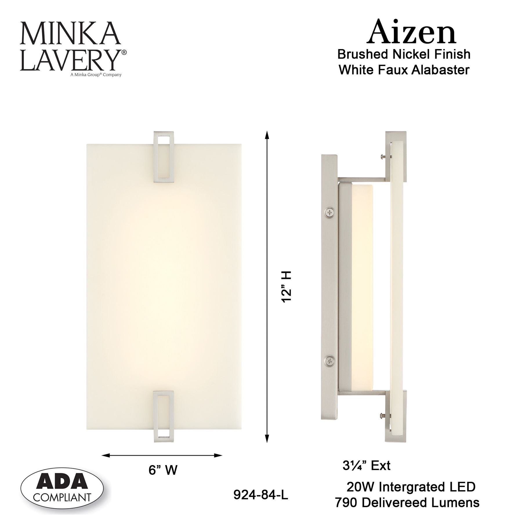 Minka Lavery Aizen LED 12-inch Brushed Nickel Wall Sconce
