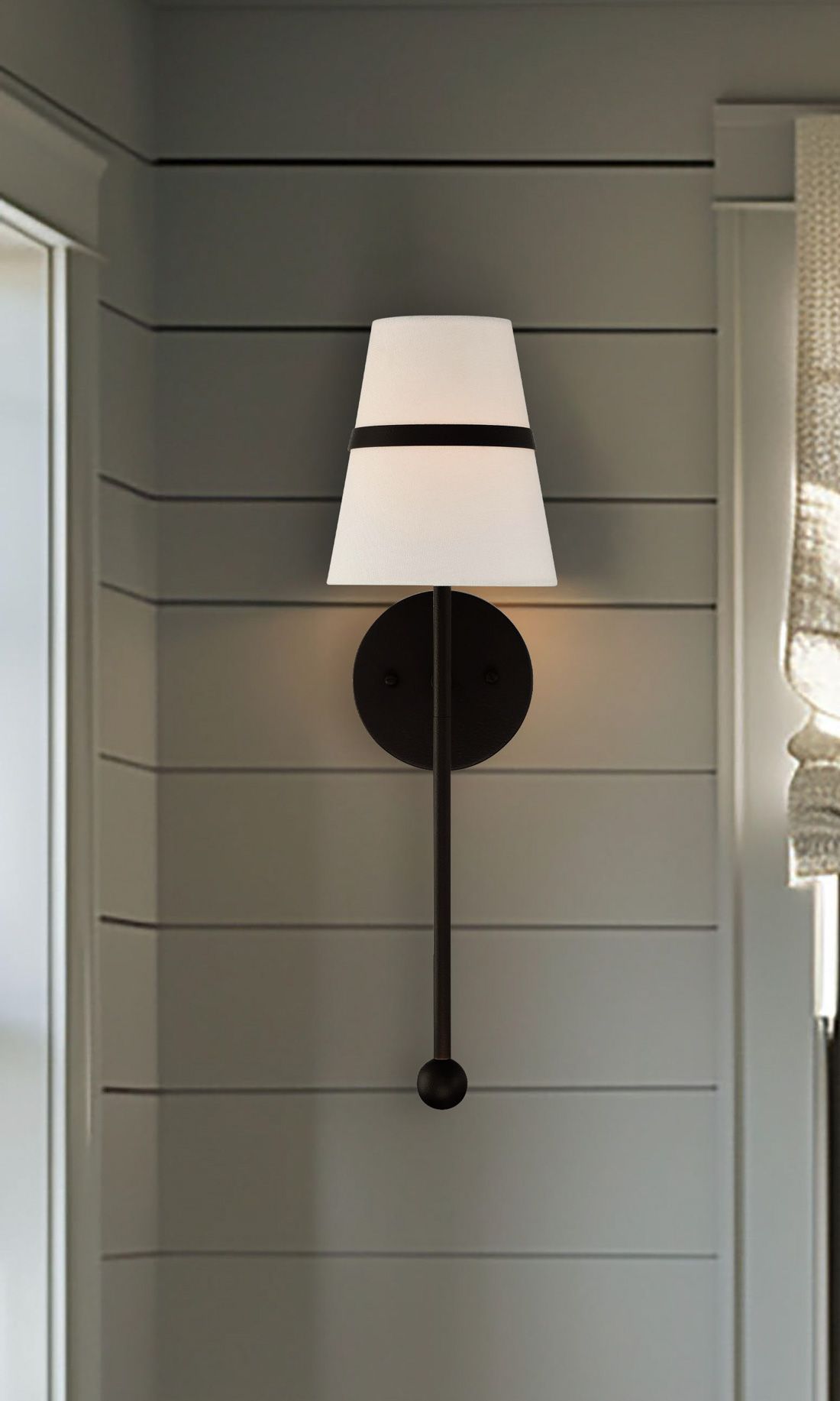 Image 3 Minka-Lavery Althia 1-Light 6-in Dark Bronze Wall Sconce with Linen Shade more views