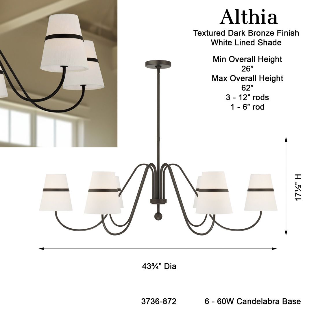 Minka-Lavery Althia 6-Light 43.75-in Dark Bronze Chandelier with Shades