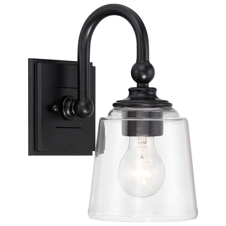 Image 1 Minka Lavery Antonia 1-Light 5.5-in Black Wall Sconce with Glass Shade