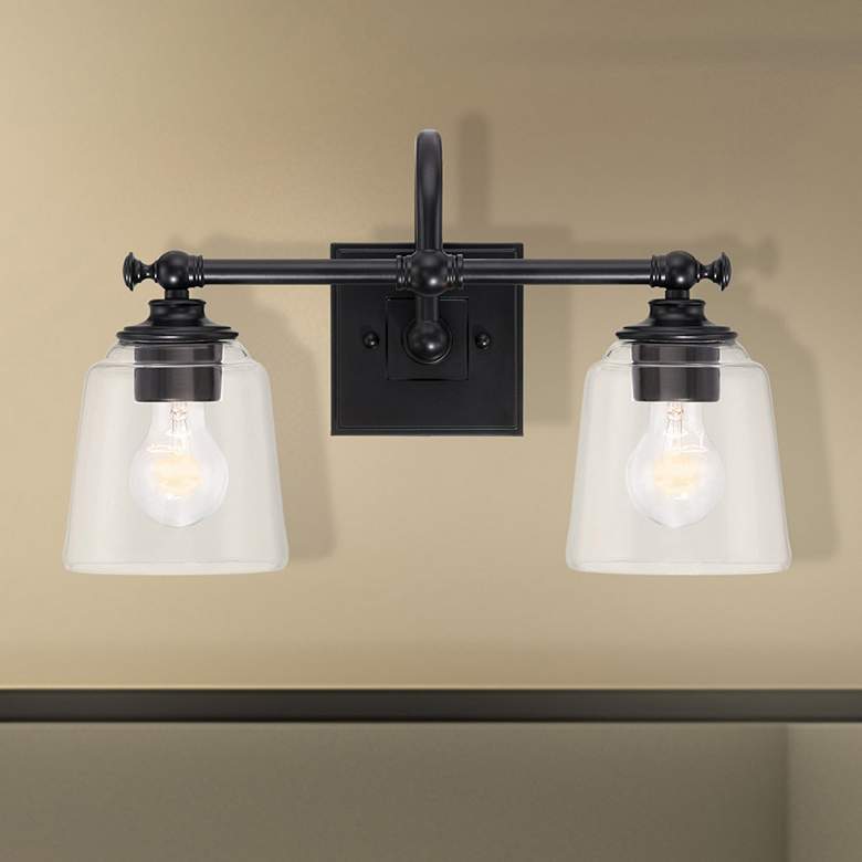 Image 1 Minka Lavery Antonia 2-Light 17.38-in Black Vanity Light with Glass Shades