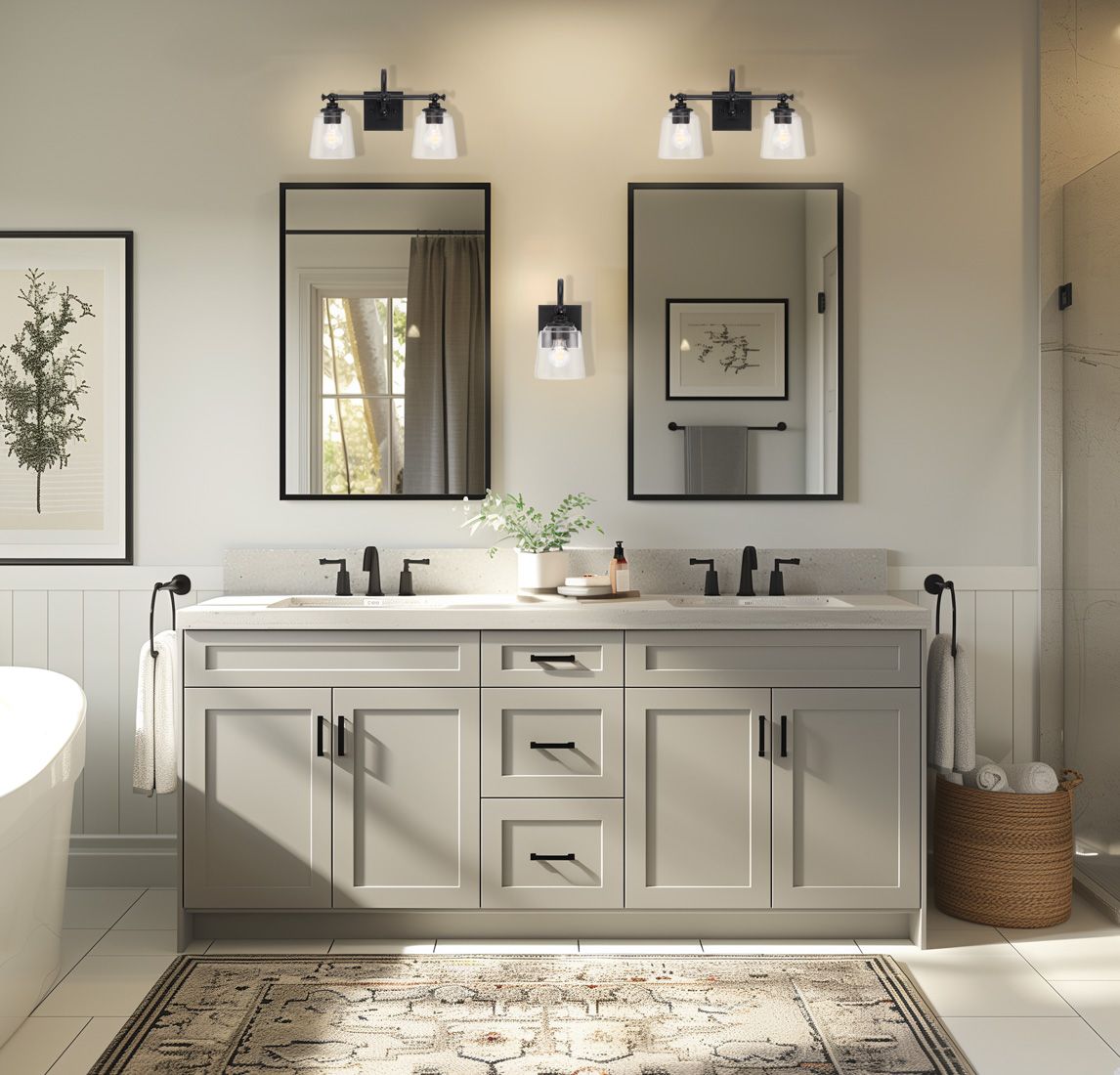 Image 7 Minka Lavery Antonia 3-Light 25.25-in Black Vanity Light with Glass Shades more views