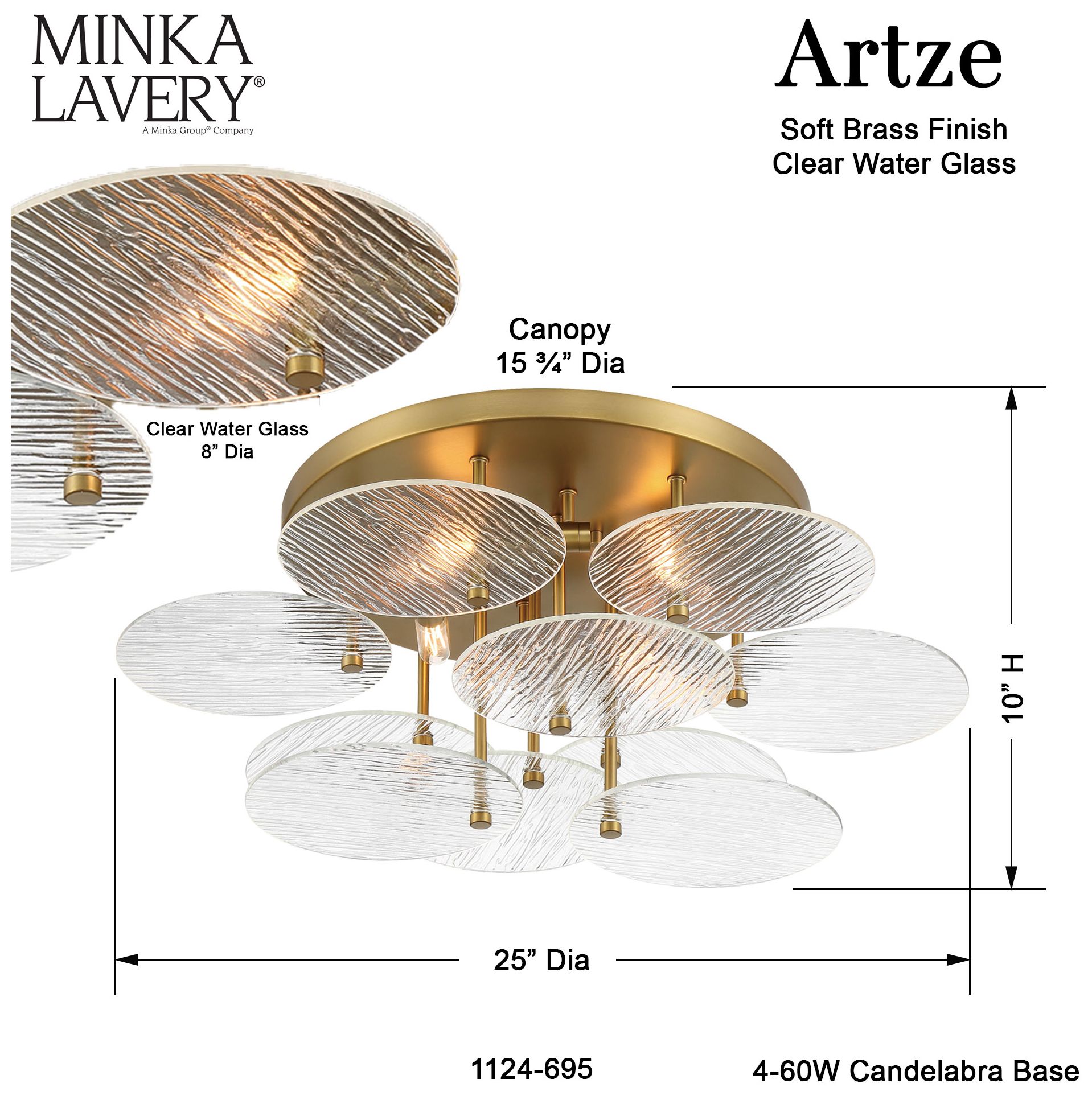 Image 5 Minka-Lavery Artze 25" 4-Light Soft Brass Flush Mount Ceiling Light more views