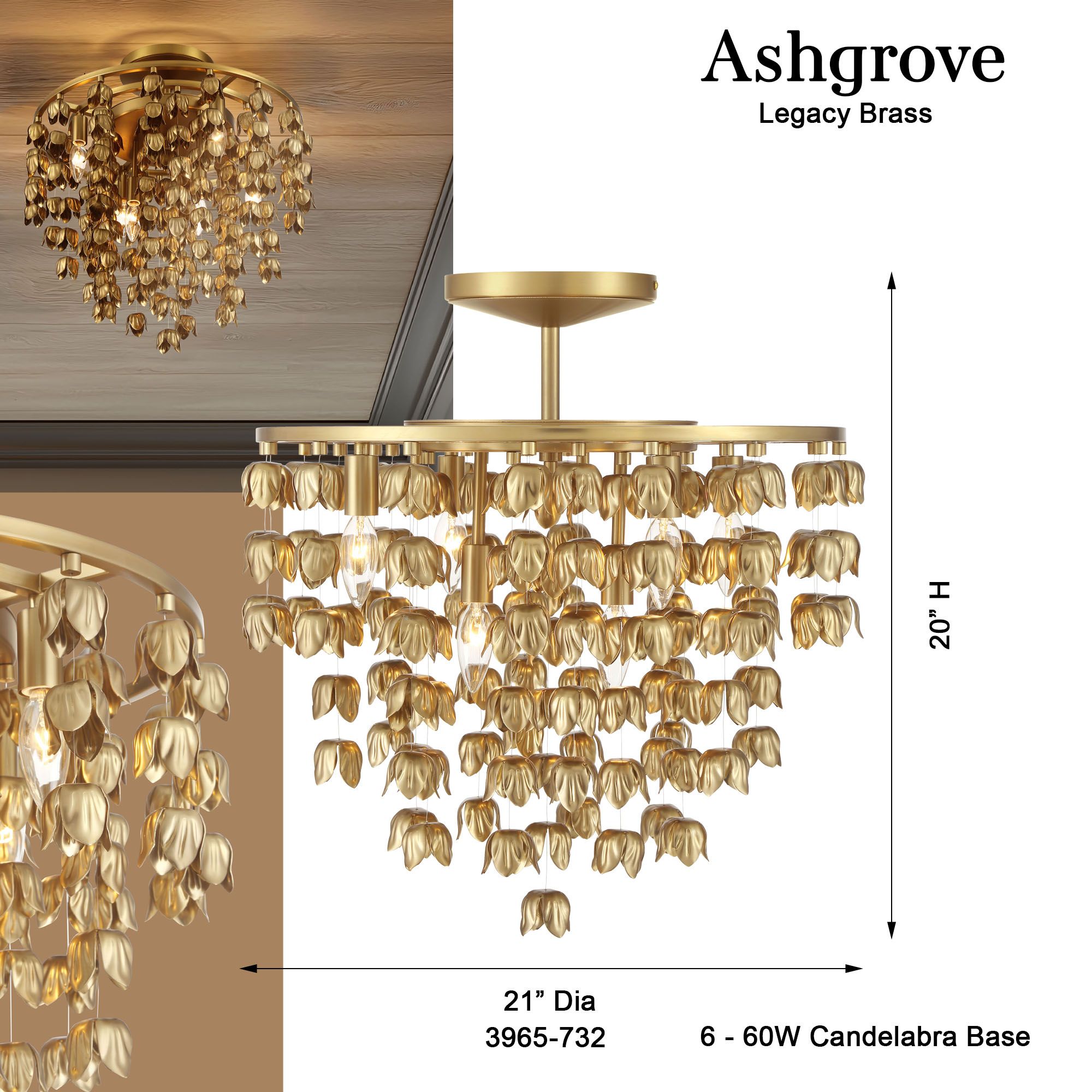 Minka Lavery Ashgrove 6-Light 21-in Legacy Brass Indoor Semi-Flush