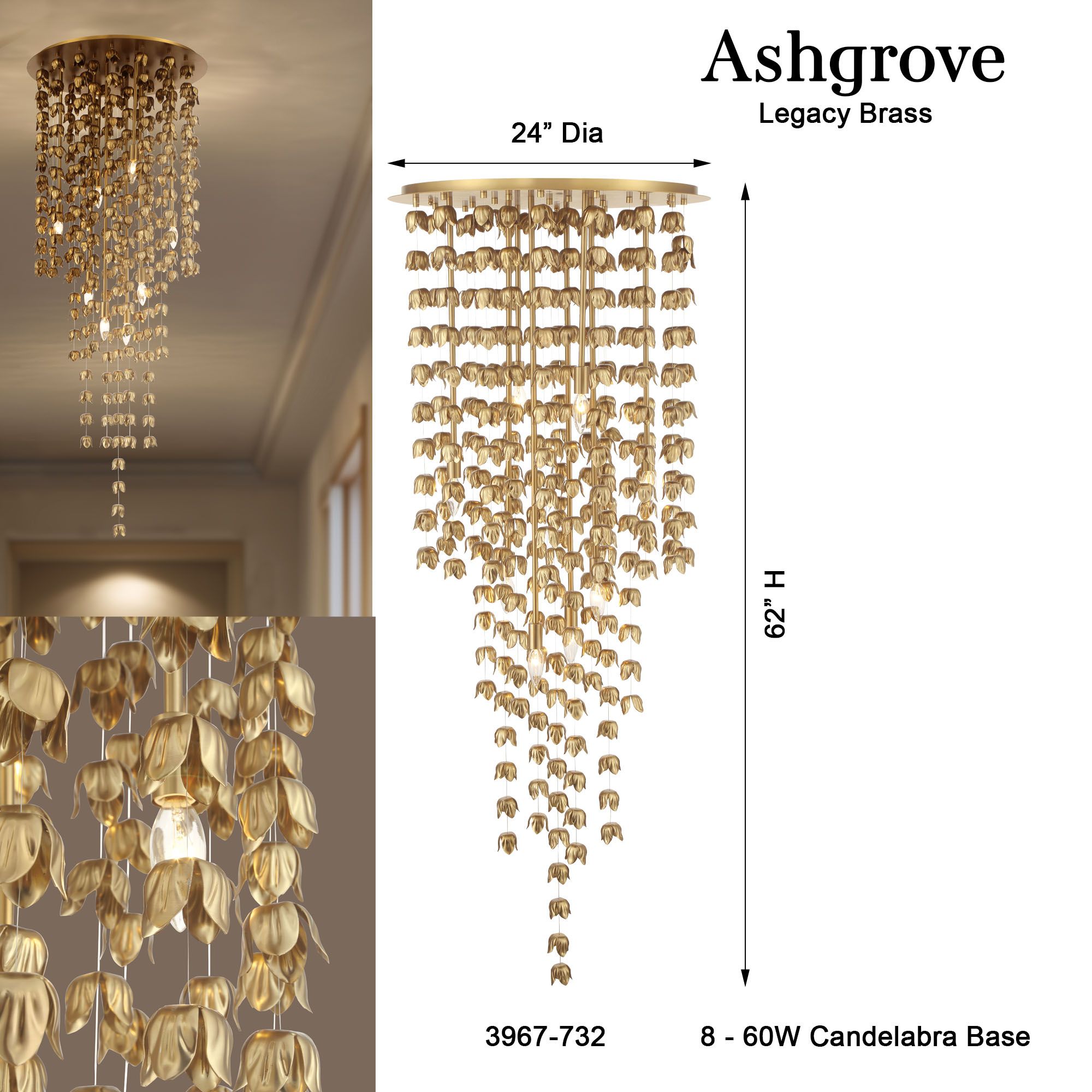 Minka-Lavery Ashgrove 8-Light 24-in Legacy Brass Pendant with Brass Shade
