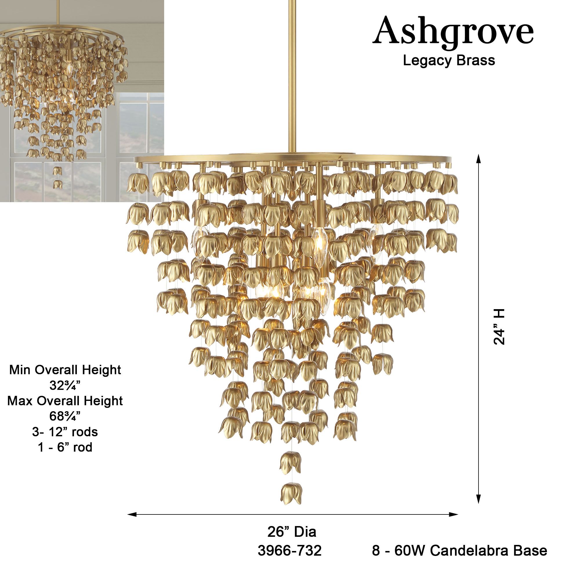 Minka-Lavery Ashgrove 8-Light 26-in Legacy Brass Pendant with Brass Shade