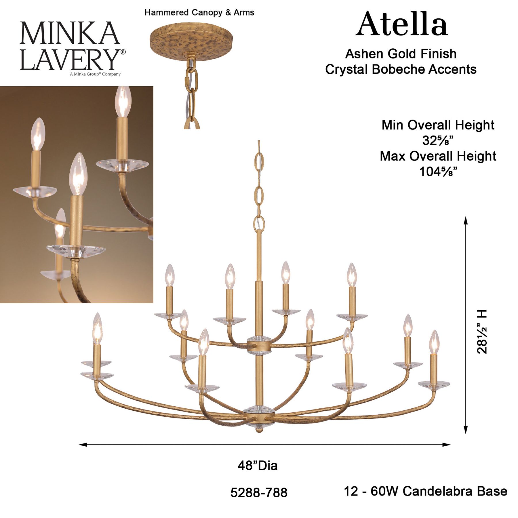 Minka-Lavery Atella 48" Traditional 12-Light Ashen Gold Chandelier