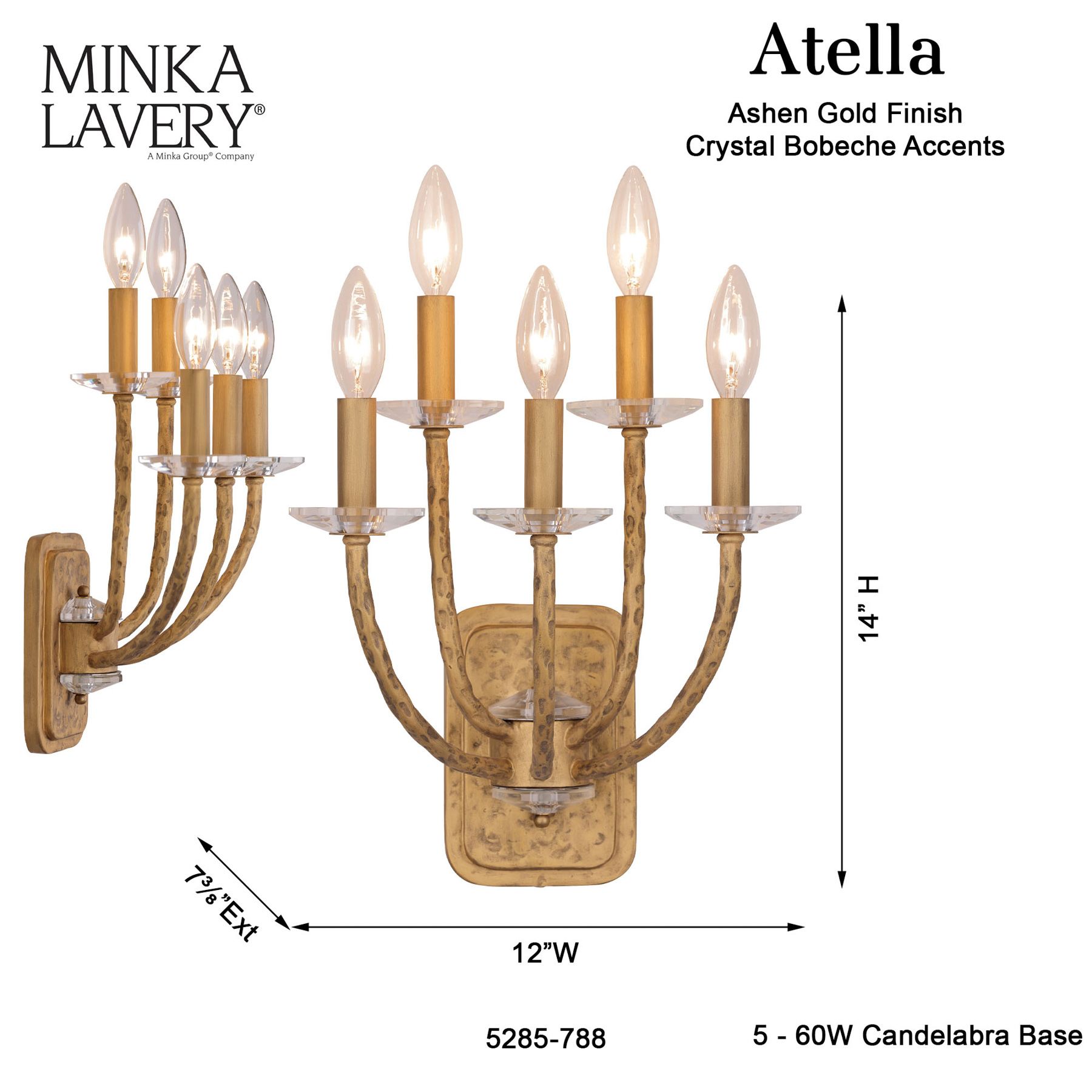 Minka-Lavery Atella 5-Light Ashen Gold Wall Sconce