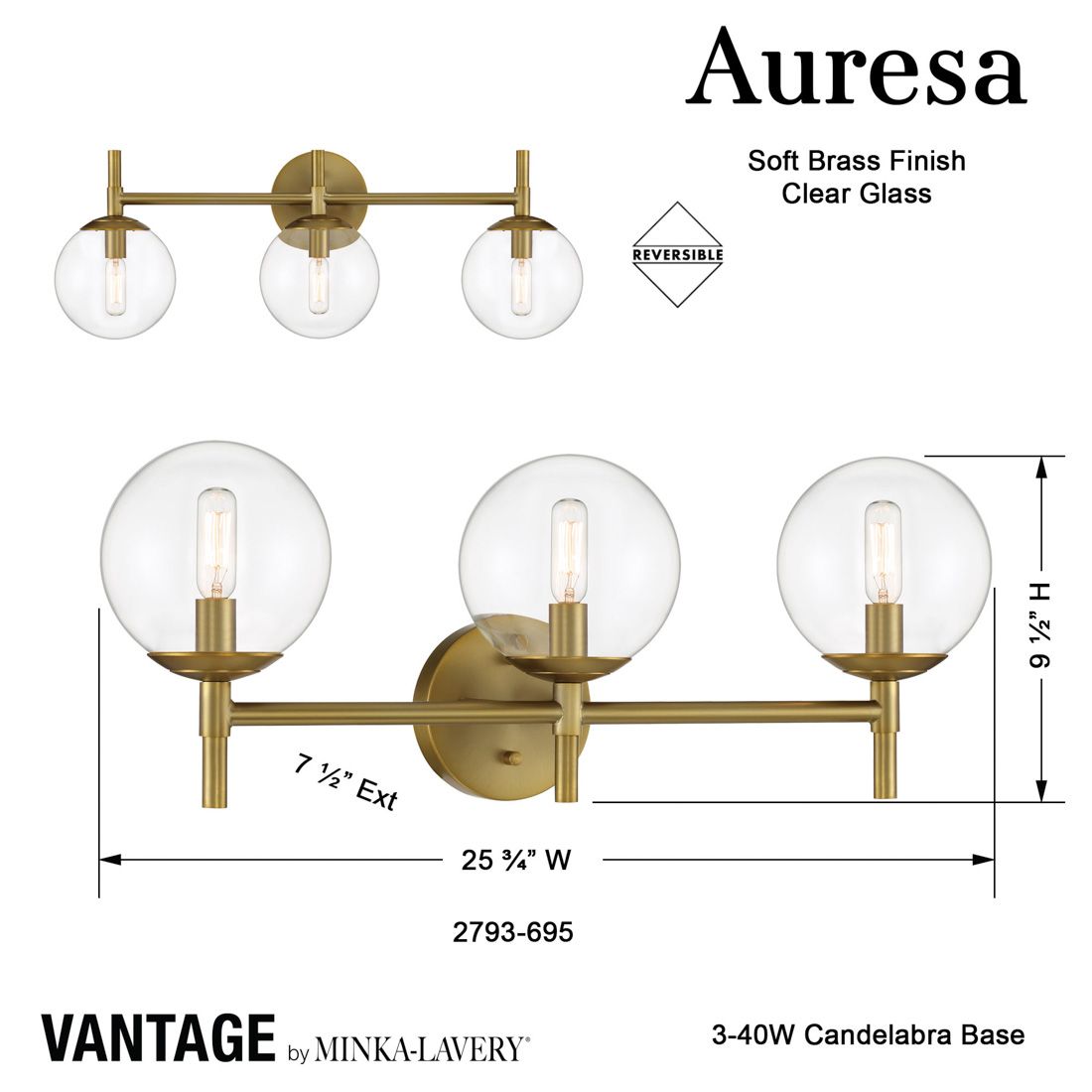 Minka-Lavery  Auresa 3-Light Soft Brass Bath Light