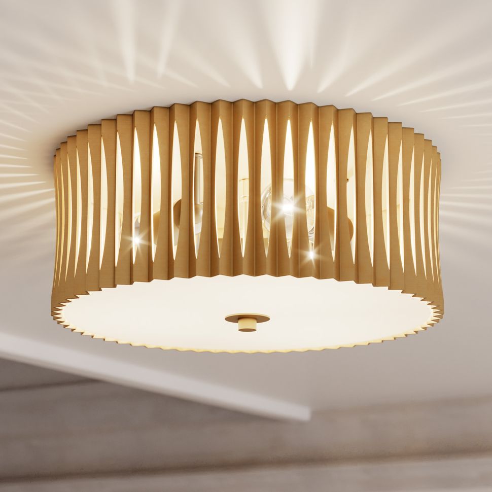 Minka Lavery Aven 3-Light 16-in Sand Coal Black and Brass Flush Mount