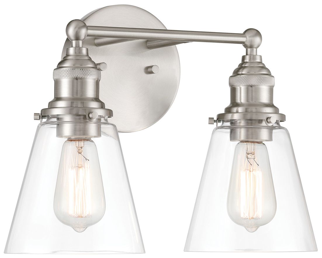 Thumbnail1 of Minka Lavery Barwell 2-Light 15-in Brushed Nickel Vanity Light with Shades