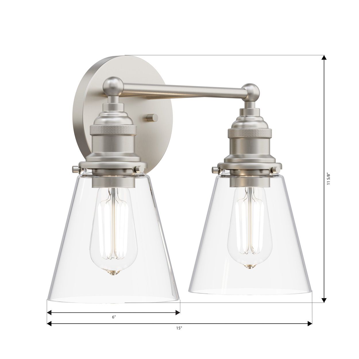 Minka Lavery Barwell 2-Light 15-in Brushed Nickel Vanity Light with Shades