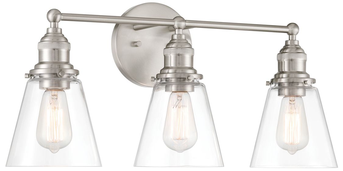 Minka Lavery Barwell 3-Light 24-in Brushed Nickel Vanity Light with Shades