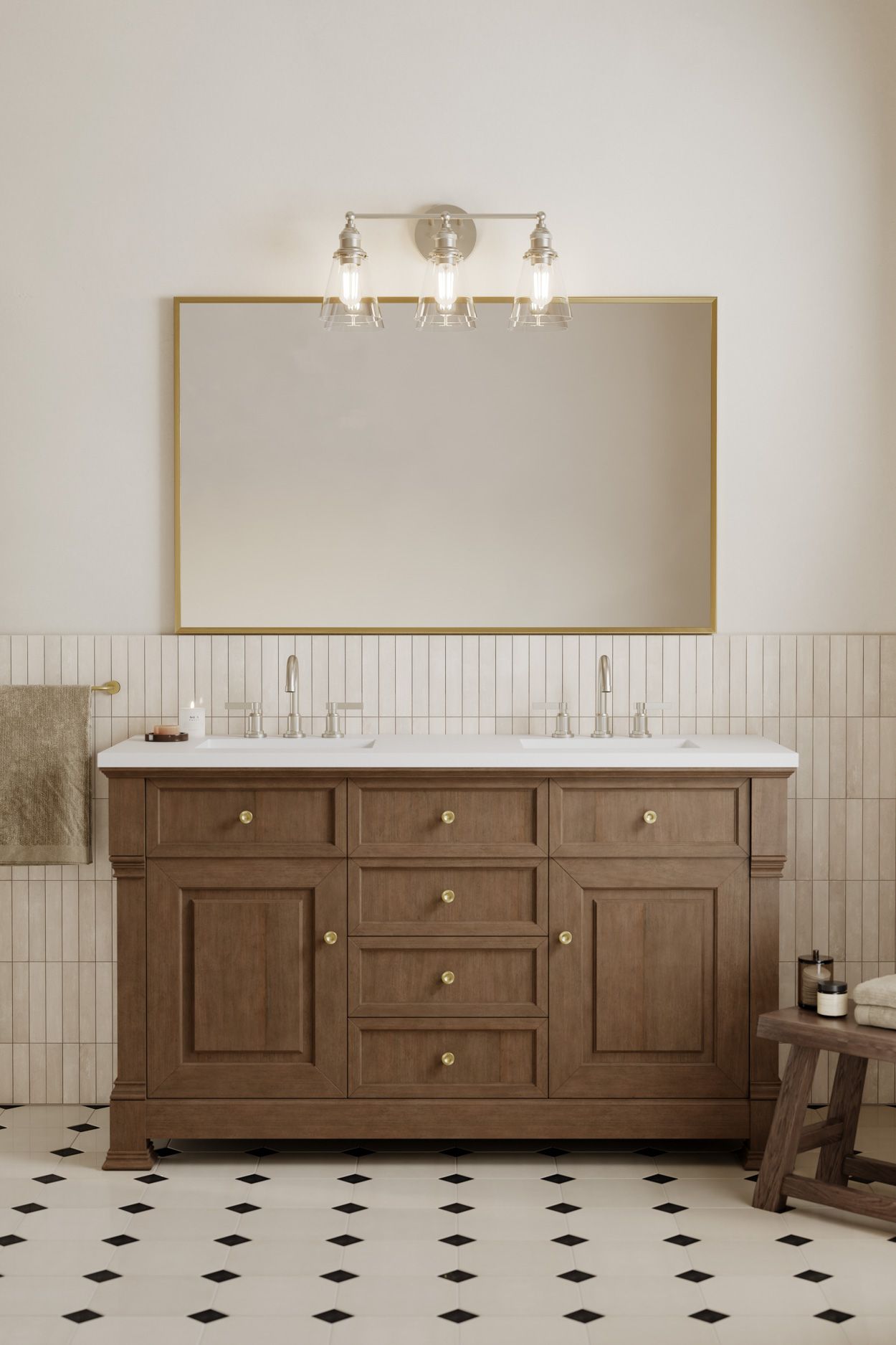 Image 3 Minka Lavery Barwell 3-Light 24-in Brushed Nickel Vanity Light with Shades more views