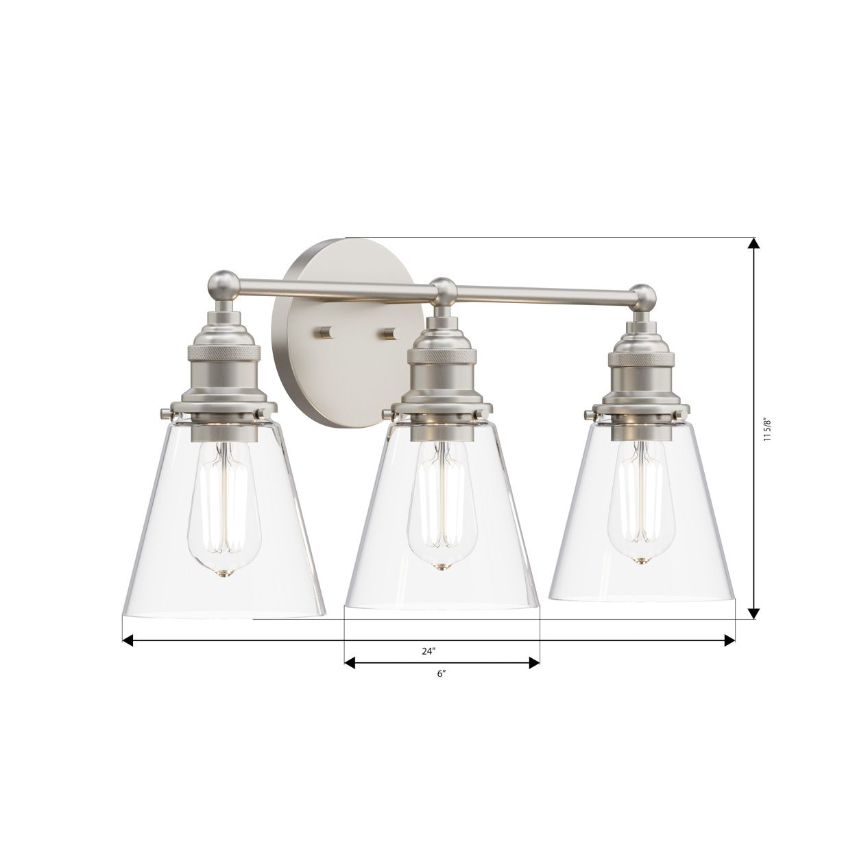 Minka Lavery Barwell 3-Light 24-in Brushed Nickel Vanity Light with Shades