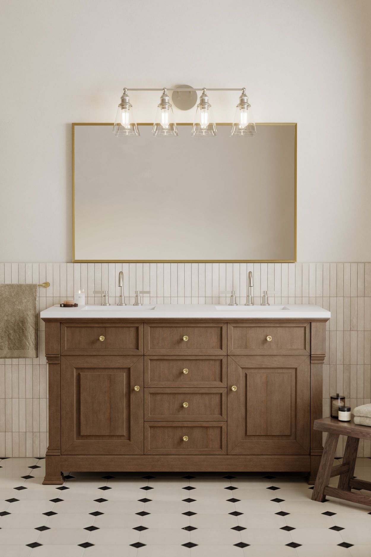 Image 3 Minka Lavery Barwell 4-Light 33-in Brushed Nickel Vanity Light with Shades more views