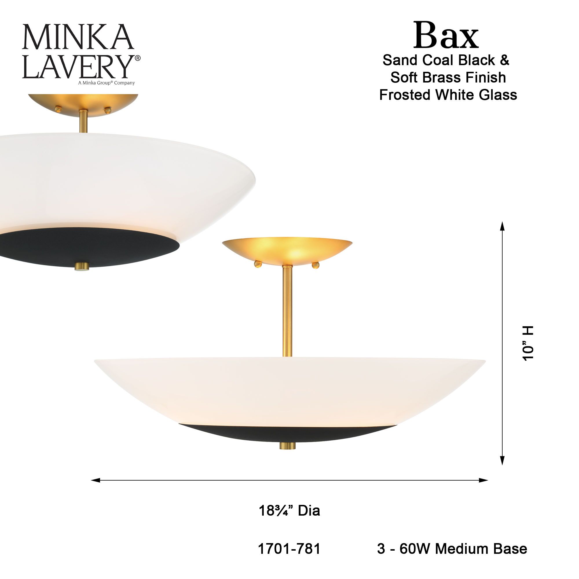 Minka-Lavery Bax 3-Light Sand Coal and Soft Brass Semi-Flush Mount
