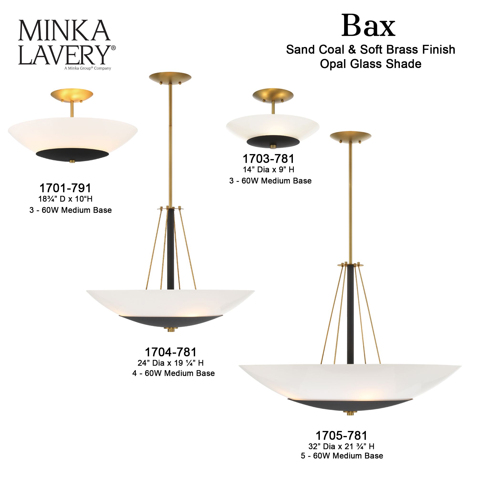 Minka-Lavery Bax 3-Light Sand Coal and Soft Brass Semi-Flush Mount