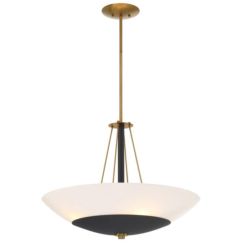 Image 2 Minka Lavery BAX 4-Light 24-in Black and Brass Pendant with Glass Shade