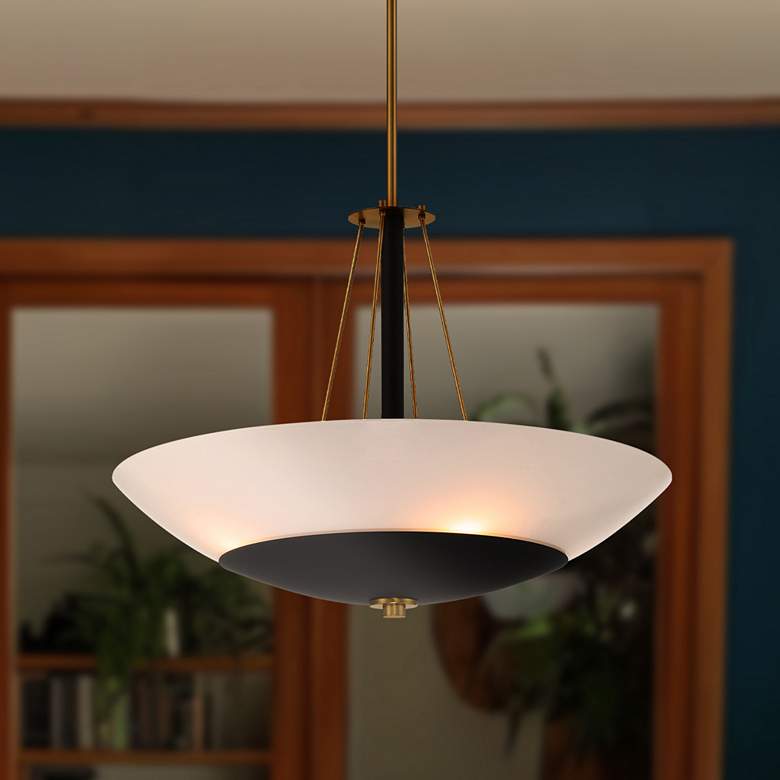 Image 1 Minka Lavery BAX 4-Light 24-in Black and Brass Pendant with Glass Shade
