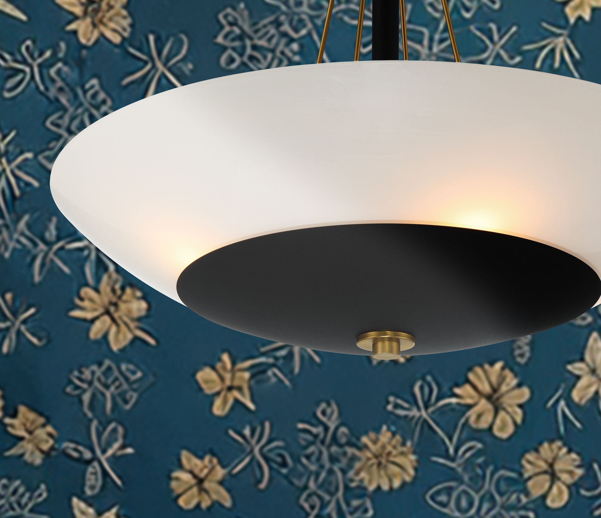 Minka Lavery BAX 4-Light 24-in Black and Brass Pendant with Glass Shade