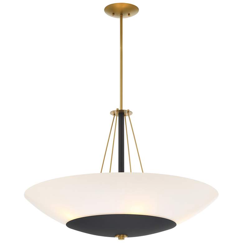 Image 2 Minka Lavery BAX 5-Light 32-in Black and Brass Pendant with Glass Shade