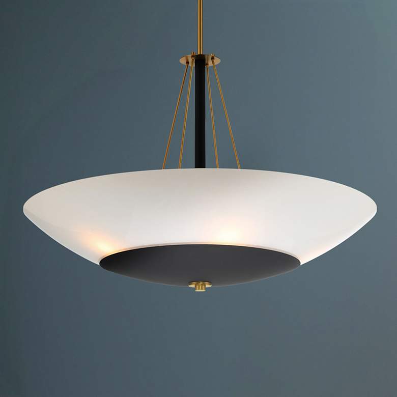 Image 1 Minka Lavery BAX 5-Light 32-in Black and Brass Pendant with Glass Shade