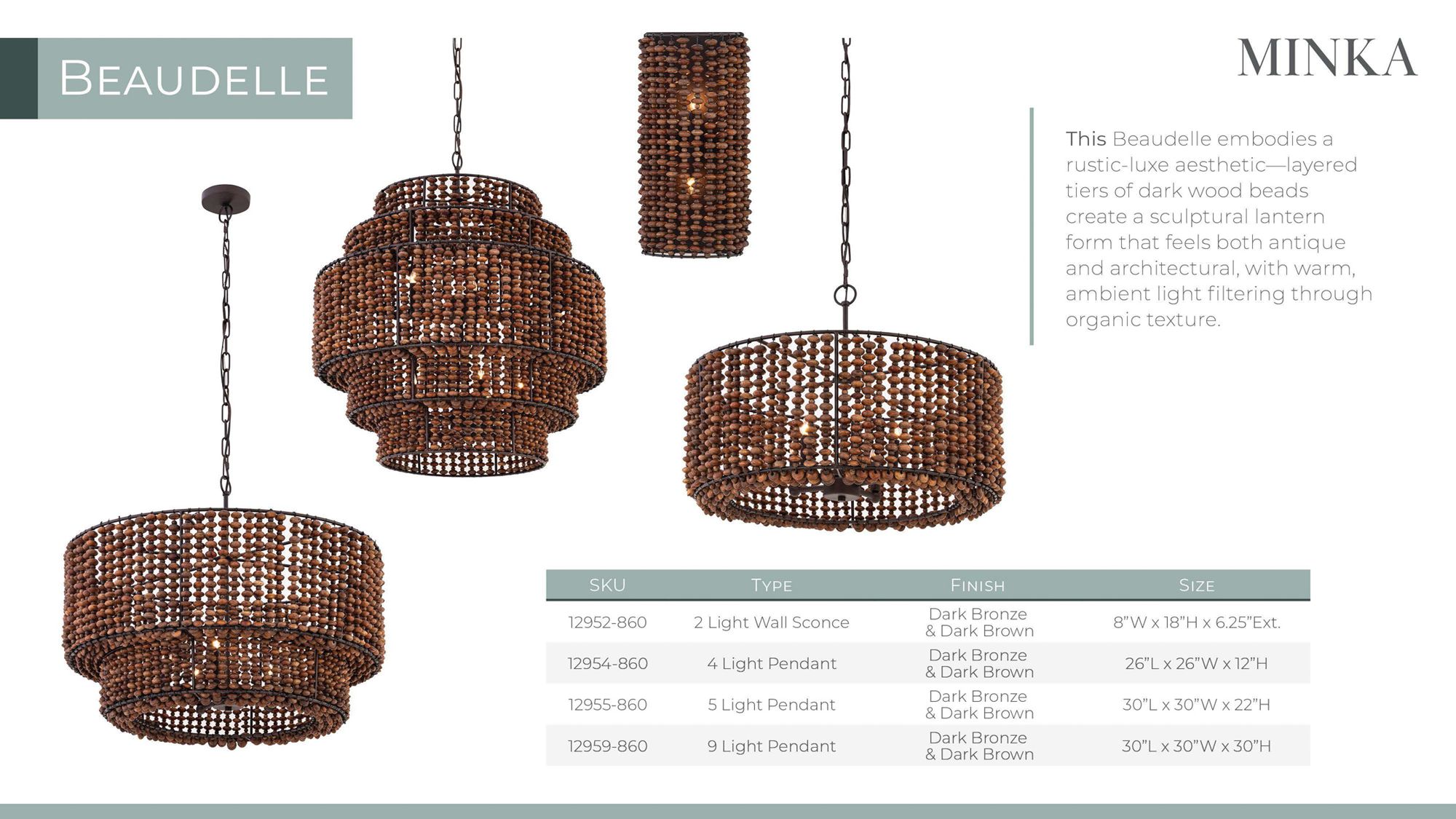Minka Lavery Beaudelle 2-Light 8-in Dark Bronze Wall Sconce with Wood Beads