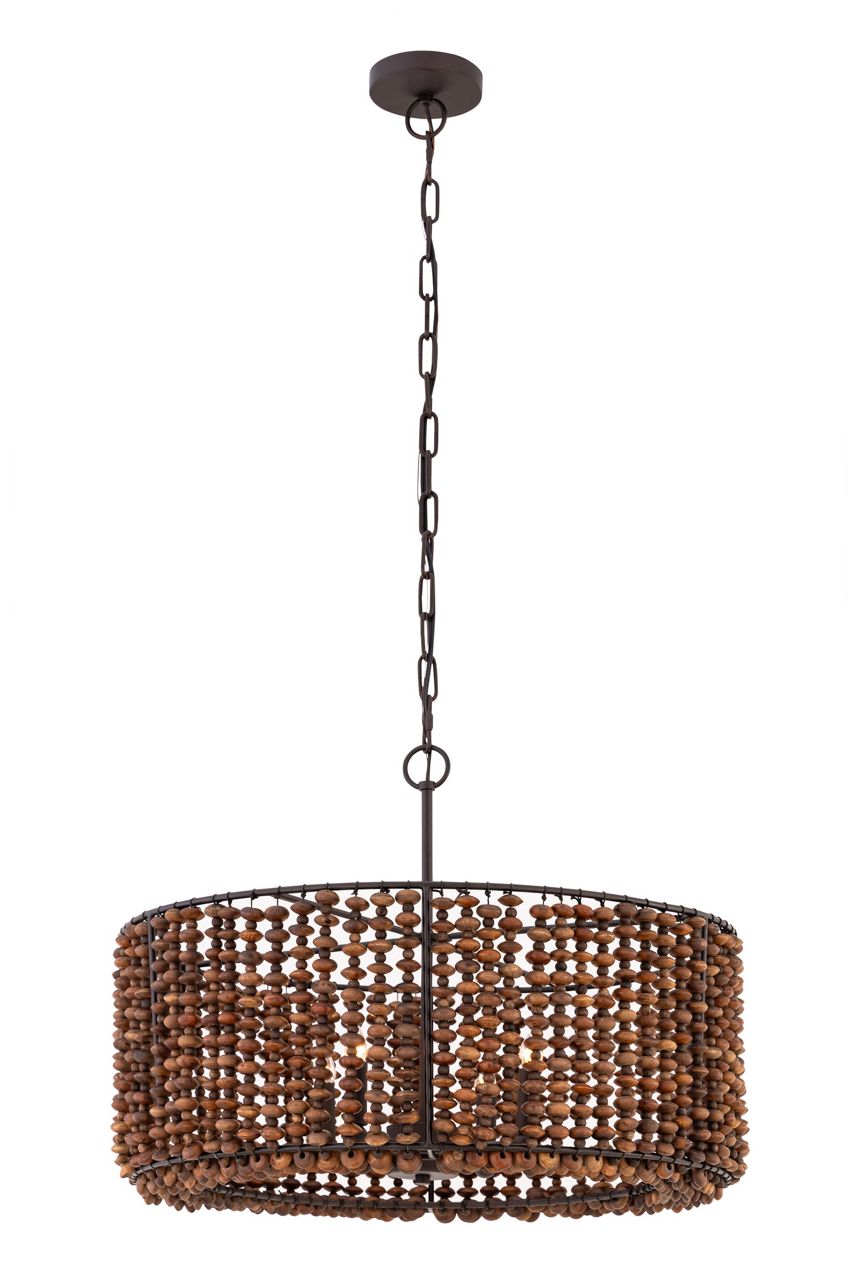 Minka Lavery Beaudelle 4-Light 26-in Dark Bronze Pendant with Wood Beads