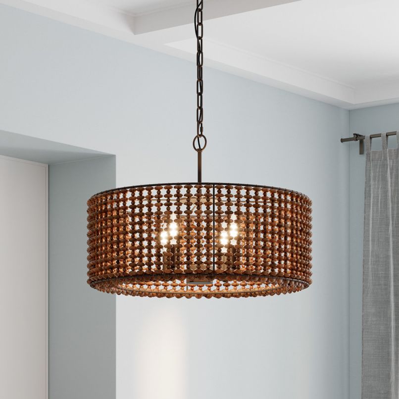 Minka Lavery Beaudelle 4-Light 26-in Dark Bronze Pendant with Wood Beads