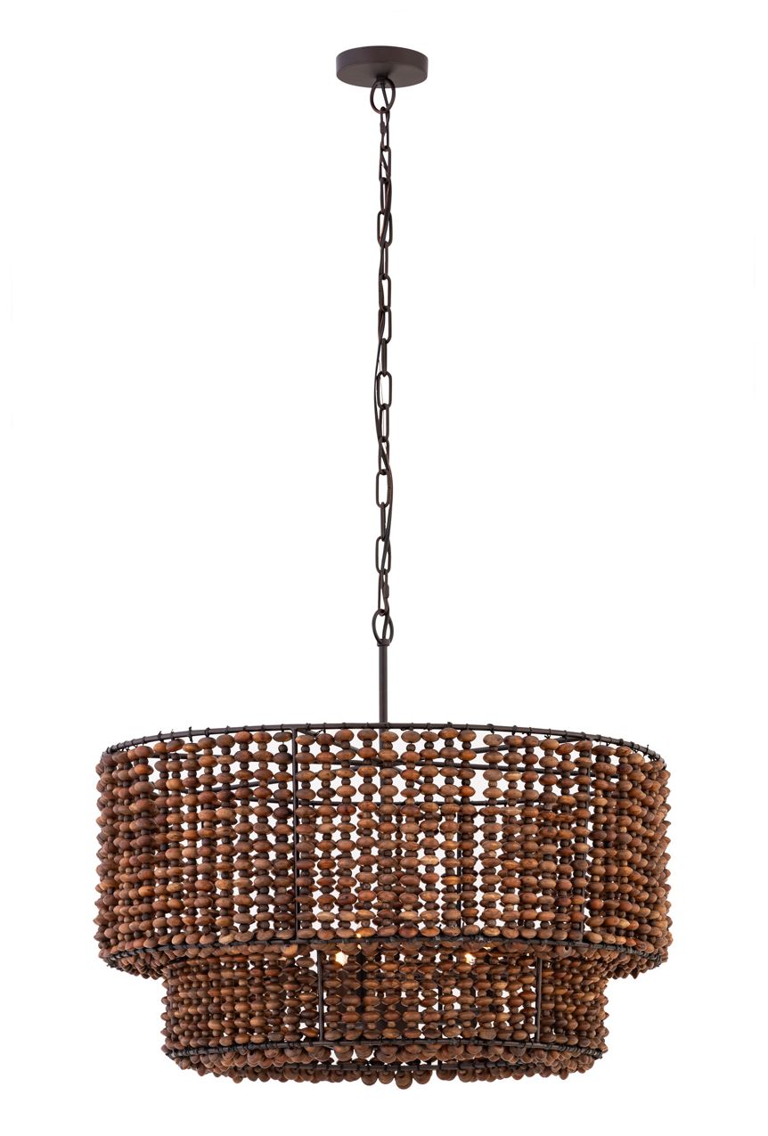 Minka Lavery Beaudelle 5-Light 30-in Dark Bronze Pendant with Wood Beads