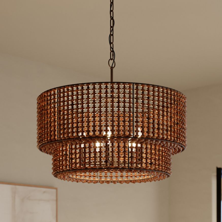 Minka Lavery Beaudelle 5-Light 30-in Dark Bronze Pendant with Wood Beads
