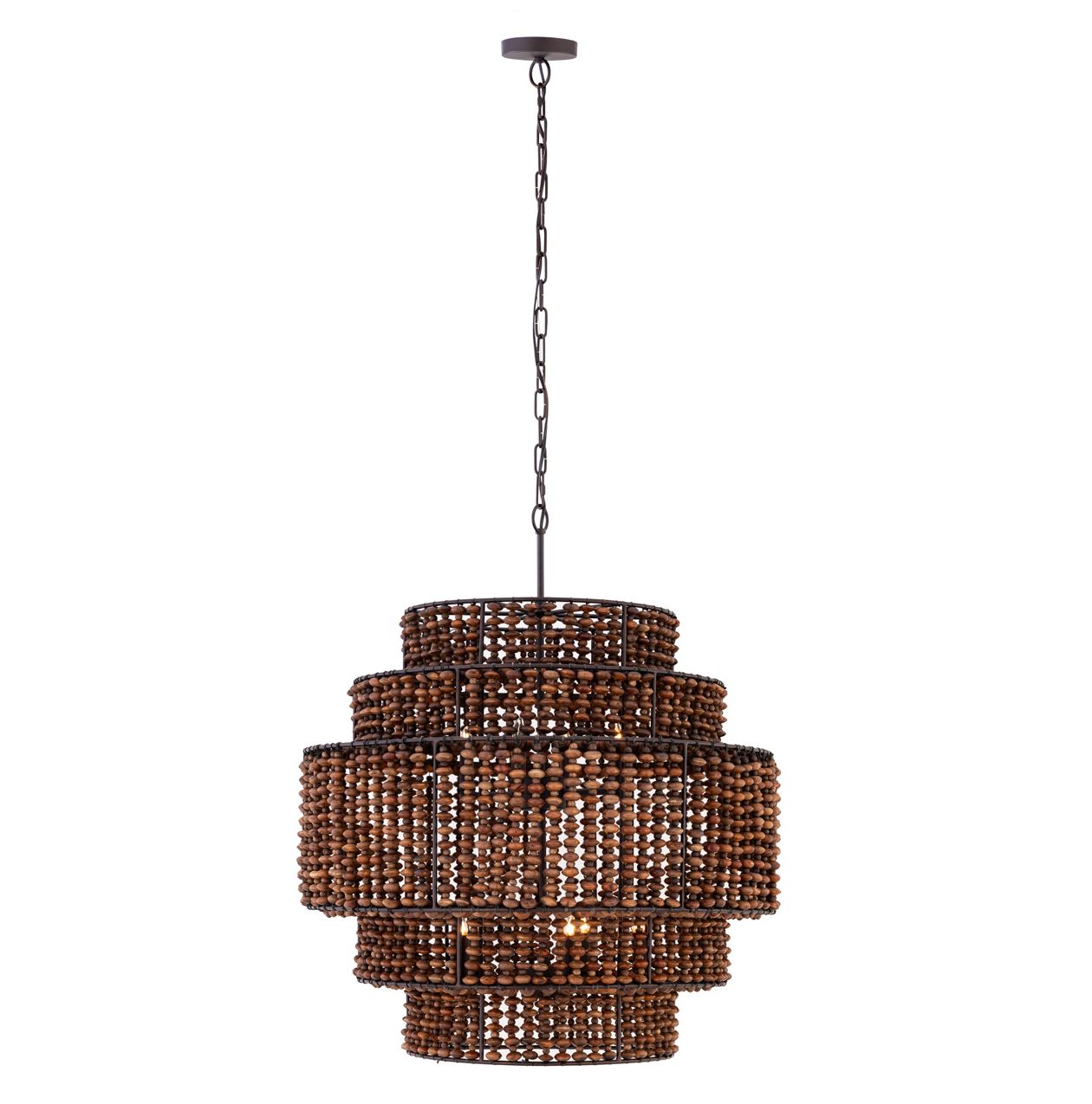 Minka Lavery Beaudelle 9-Light 30-in Dark Bronze Pendant with Wood Beads