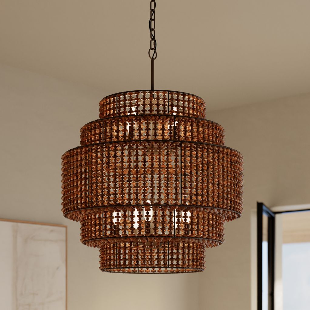Thumbnail1 of Minka Lavery Beaudelle 9-Light 30-in Dark Bronze Pendant with Wood Beads