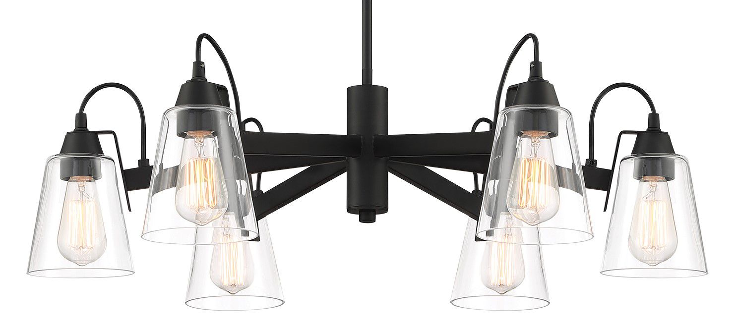 Minka-Lavery Beckonridge 6-Light Coal Black Chandelier with Glass Shades in scene