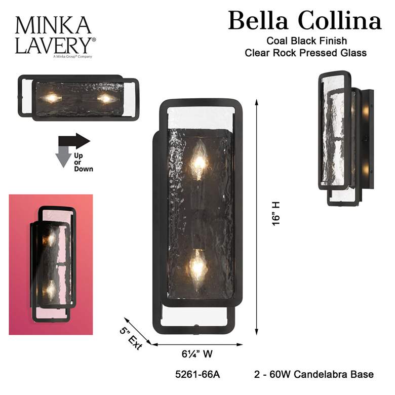 Image 5 Minka Lavery Bella Collina 2-Light Black Wall Sconce more views