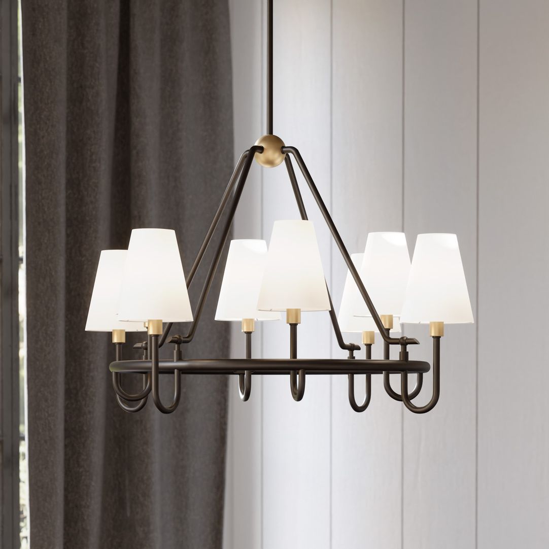 Thumbnail1 of Minka Lavery Bellforge 8-Light 37-in Brass and Bronze Pendant with Shades