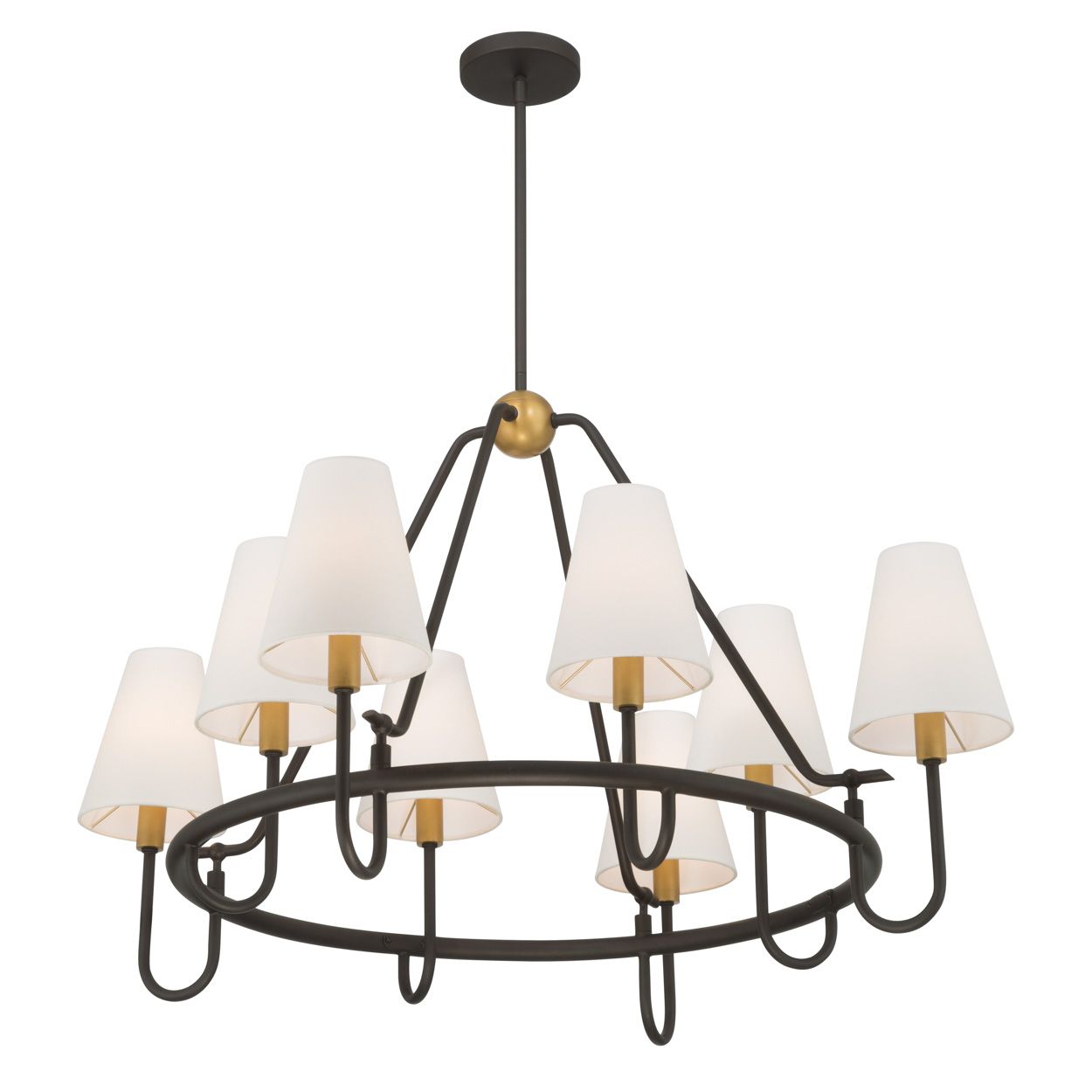 Thumbnail4 of Minka Lavery Bellforge 8-Light 37-in Brass and Bronze Pendant with Shades more views