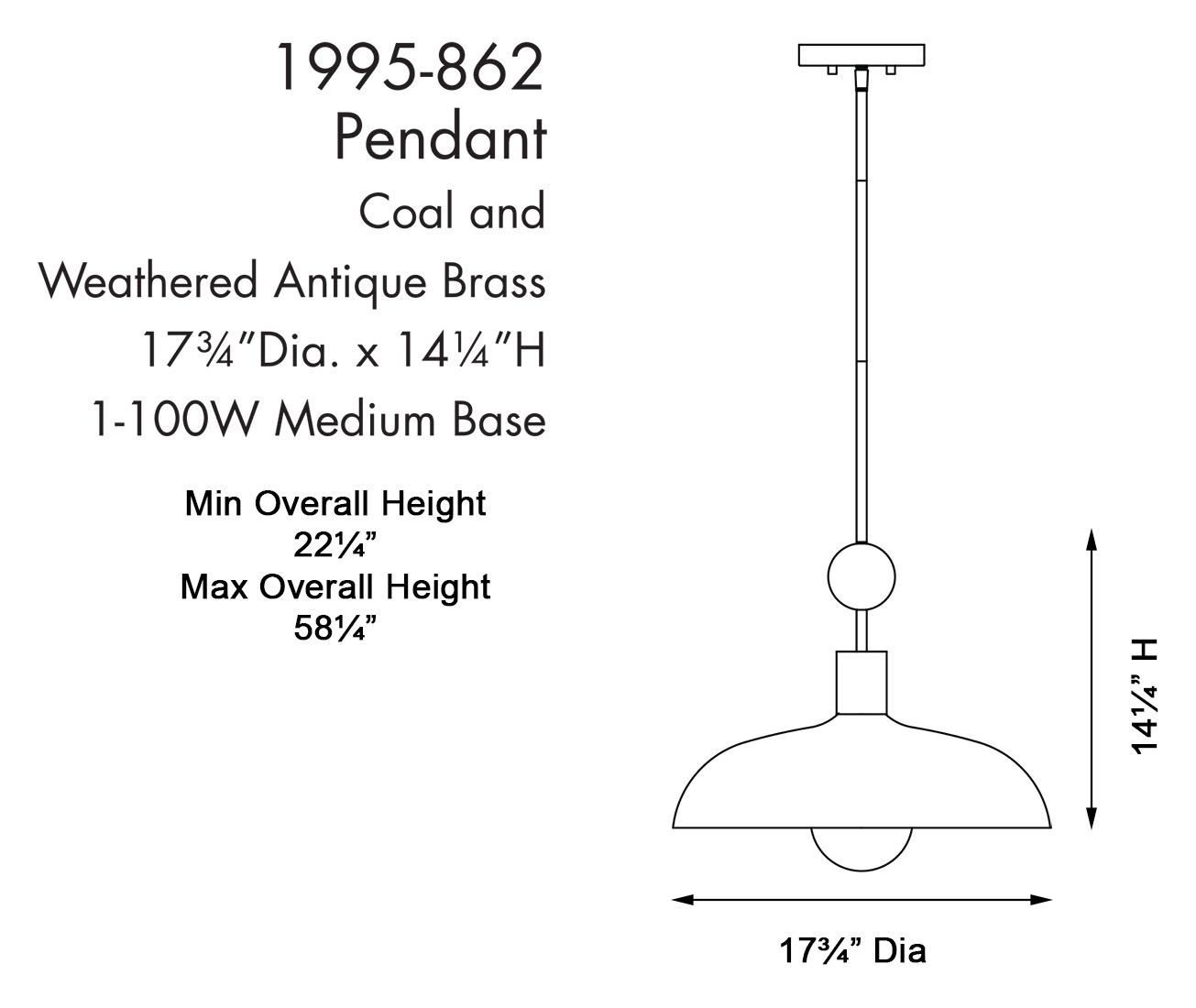 Image 6 Minka-Lavery Biloxi 1-Light Coal Black and Antique Brass Pendant more views