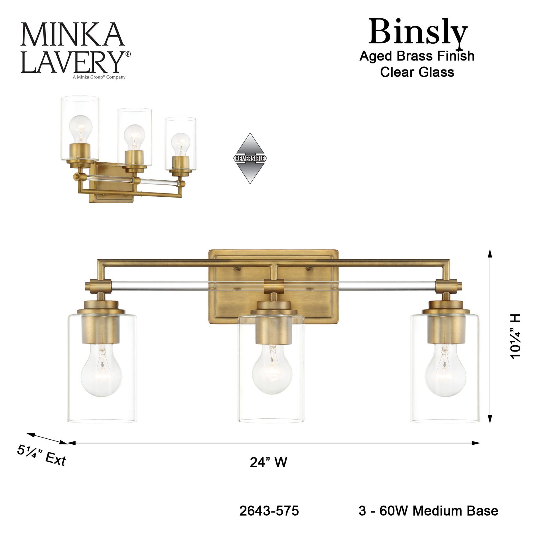 Minka-Lavery Binsly 3-Light Aged Brass Bath Vanity