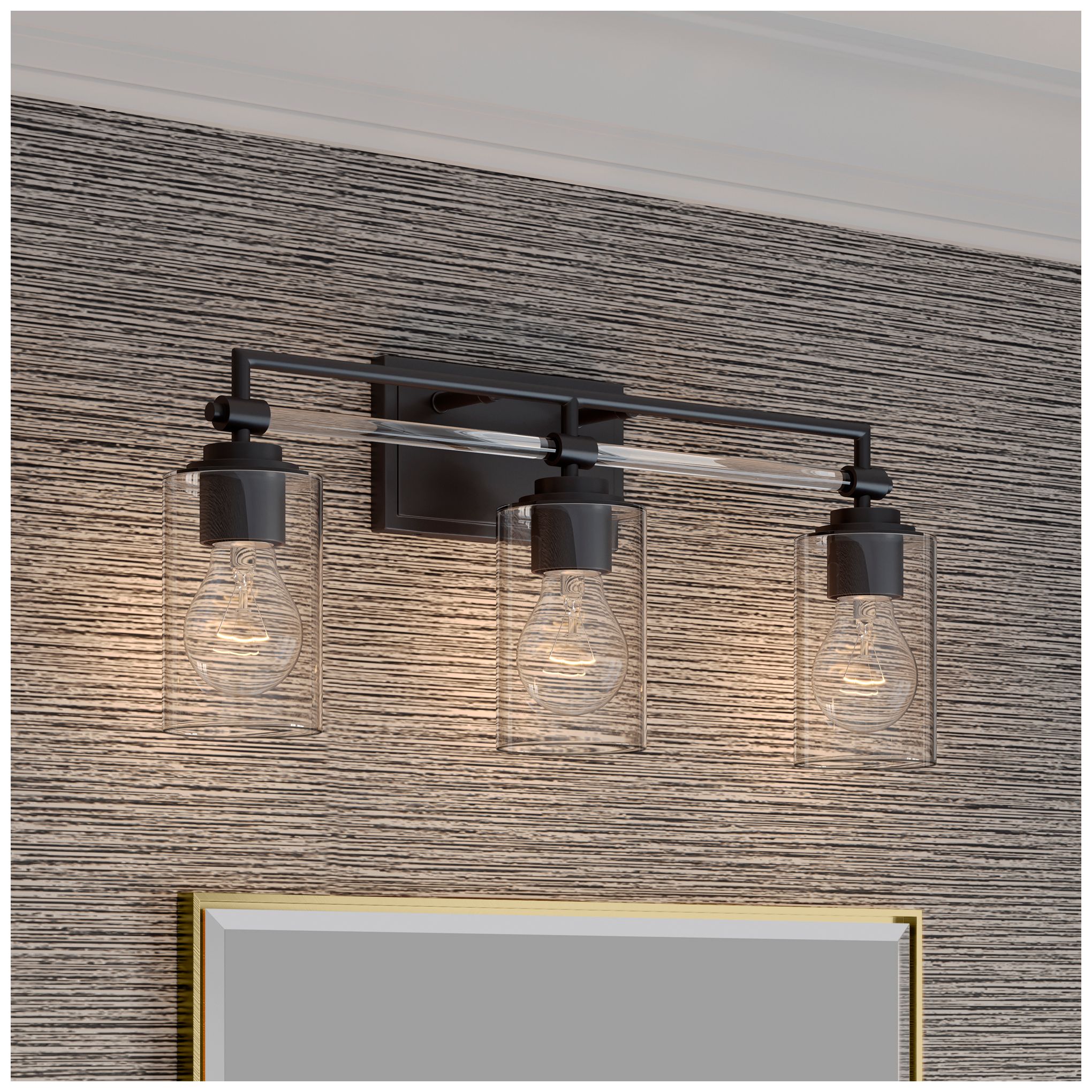 Thumbnail2 of Minka-Lavery Binsly 3-Lt 24-in Vanity - Rustic Gun Metal with Clear Glass more views