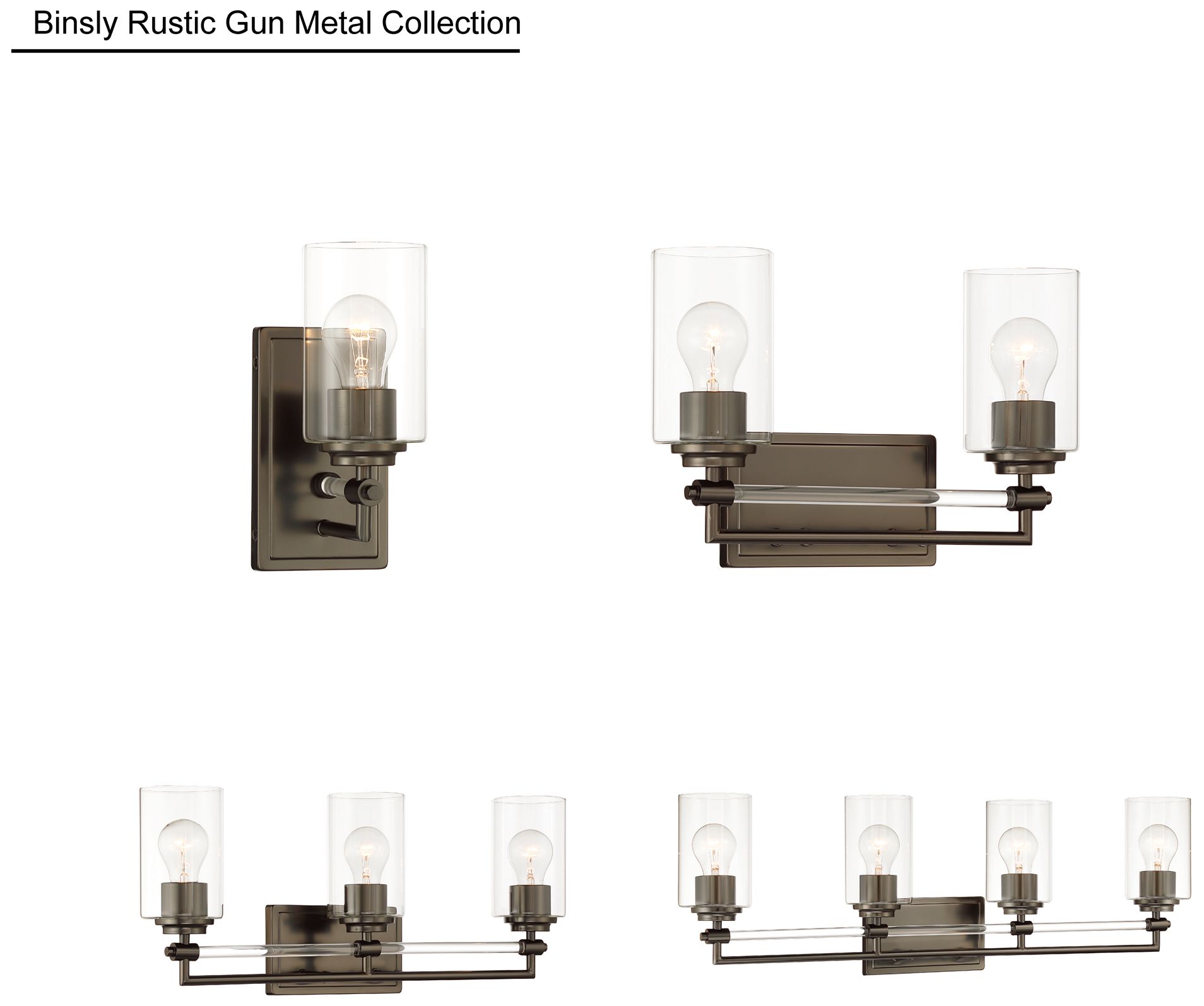 Minka-Lavery Binsly 3-Lt 24-in Vanity - Rustic Gun Metal with Clear Glass