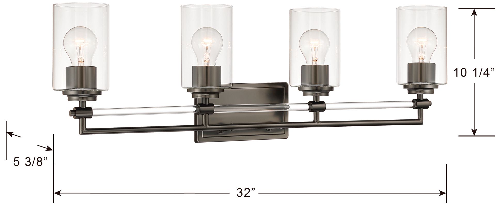 Minka-Lavery Binsly 4-Lt 32-in Vanity - Rustic Gun Metal with Clear Glass