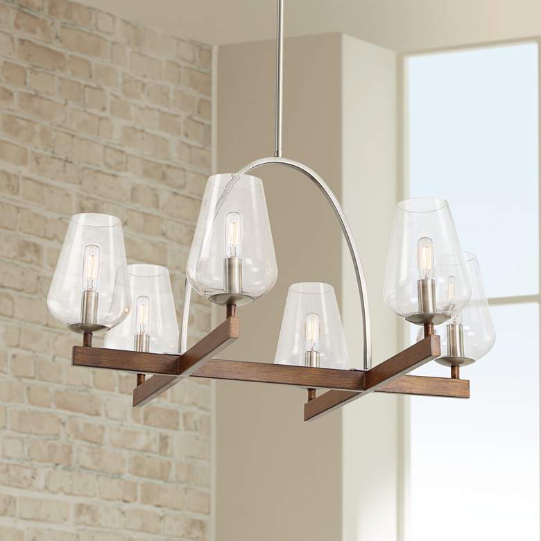 Image 1 Minka Lavery Birnamwood 28" Koa Wood and Glass 6-Light Chandelier
